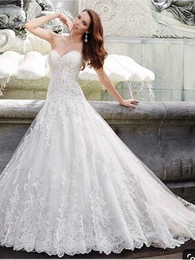 Sophia Tolli White Strapless Lace Ball Gown